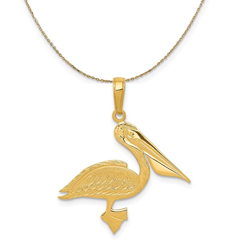 14k Yellow Gold Polished Flat Pelican Necklace - 16 Inch